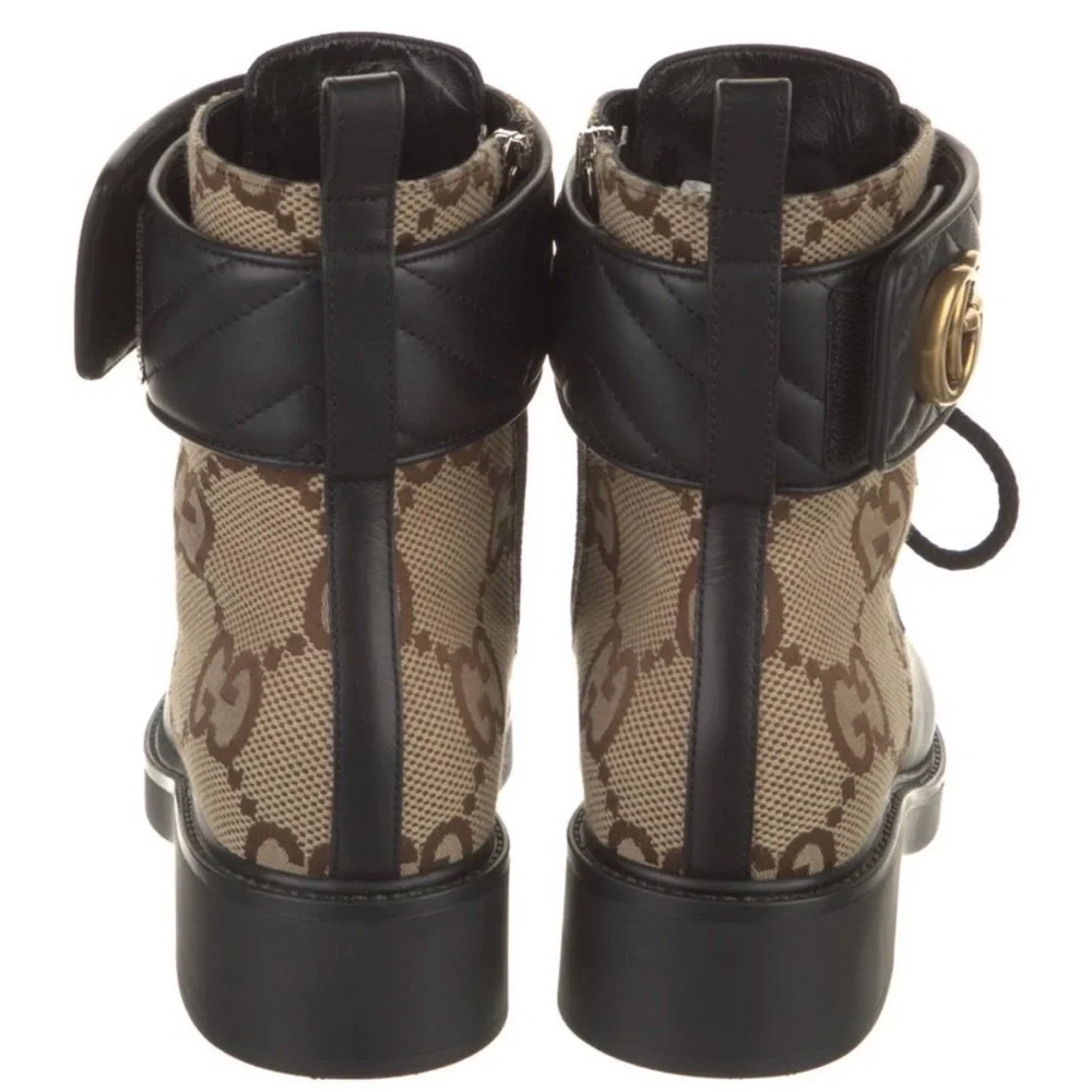 Gucci Double GG Canvas & Leather Combat Boots - Picture 4 of 7